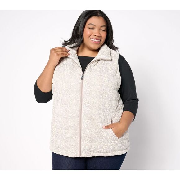 Dennis Basso Jackets & Blazers - Dennis Basso Women's Jacket Sz XL Metallic Lace Puffer Vest White A660905